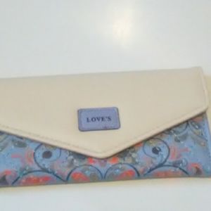 Love's Blue clutch wallet with multicolor design